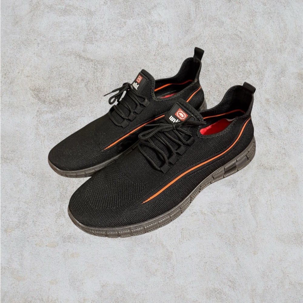 Men's Black Sneakers with Orange Highlights